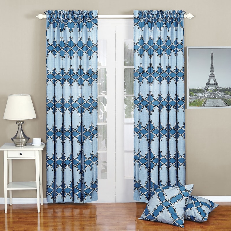 Serenta Dobson Curtain and Throw Pillow Shell Set - 70" x 84" - 84 Inches - Blue