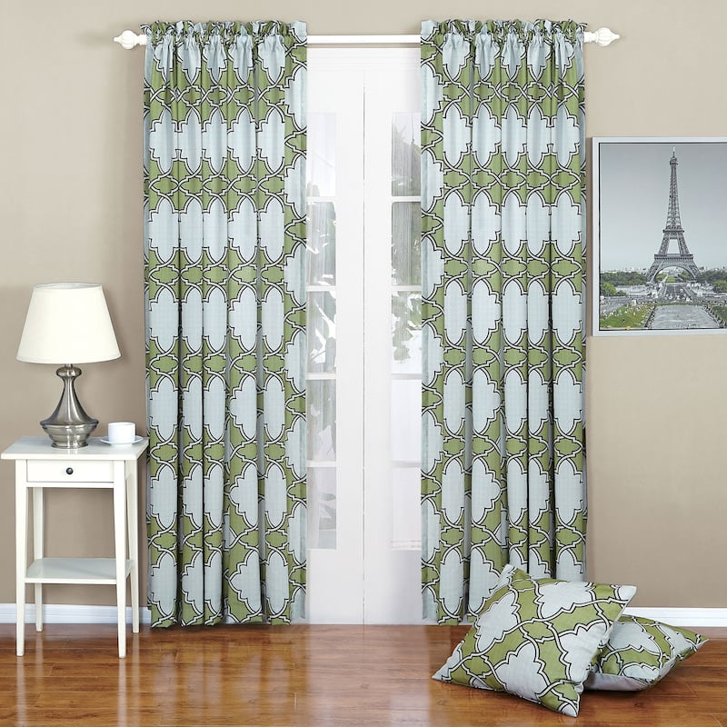 Serenta Dobson Curtain and Throw Pillow Shell Set - 70" x 96" - 96 Inches - Mosstone