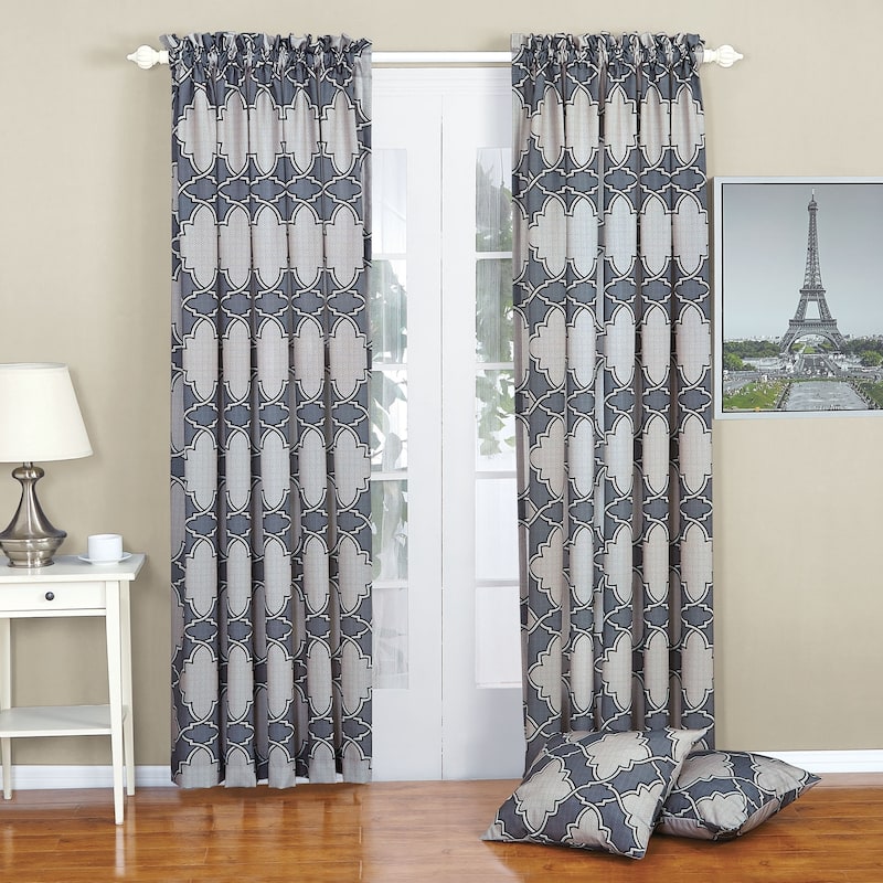 Serenta Dobson Curtain and Throw Pillow Shell Set - 70" x 84" - 84 Inches - Steel Grey