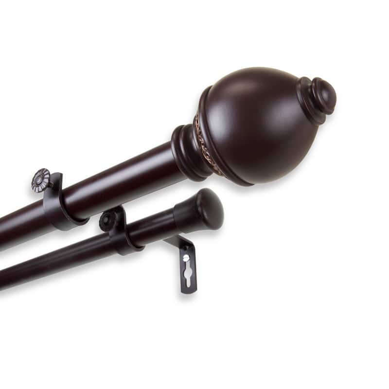 InStyleDesign Jolene 1 inch Adjustable Double Curtain Rod - 28 to 48 inches - Mahogany