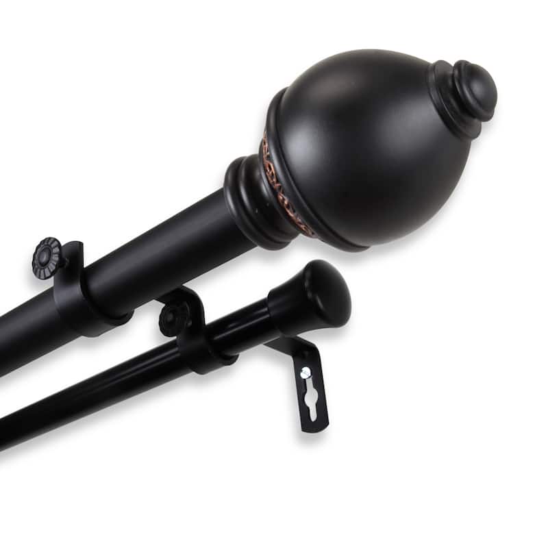 InStyleDesign Jolene 1 inch Adjustable Double Curtain Rod - 28 to 48 inches - Black