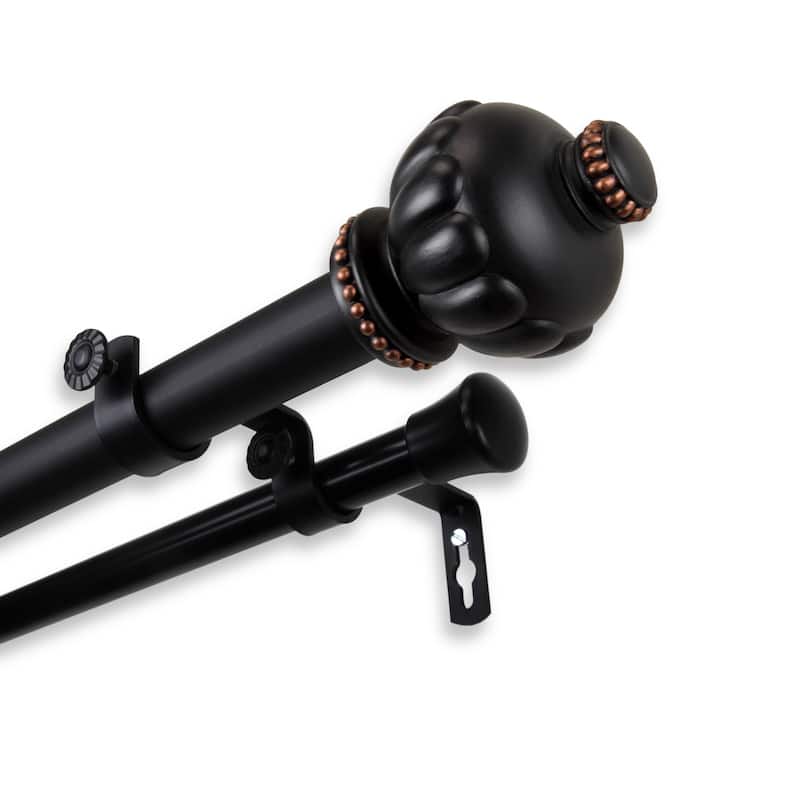 InStyleDesign Sandro 1 inch Adjustable Double Curtain Rod - 28 to 48 inches - Black