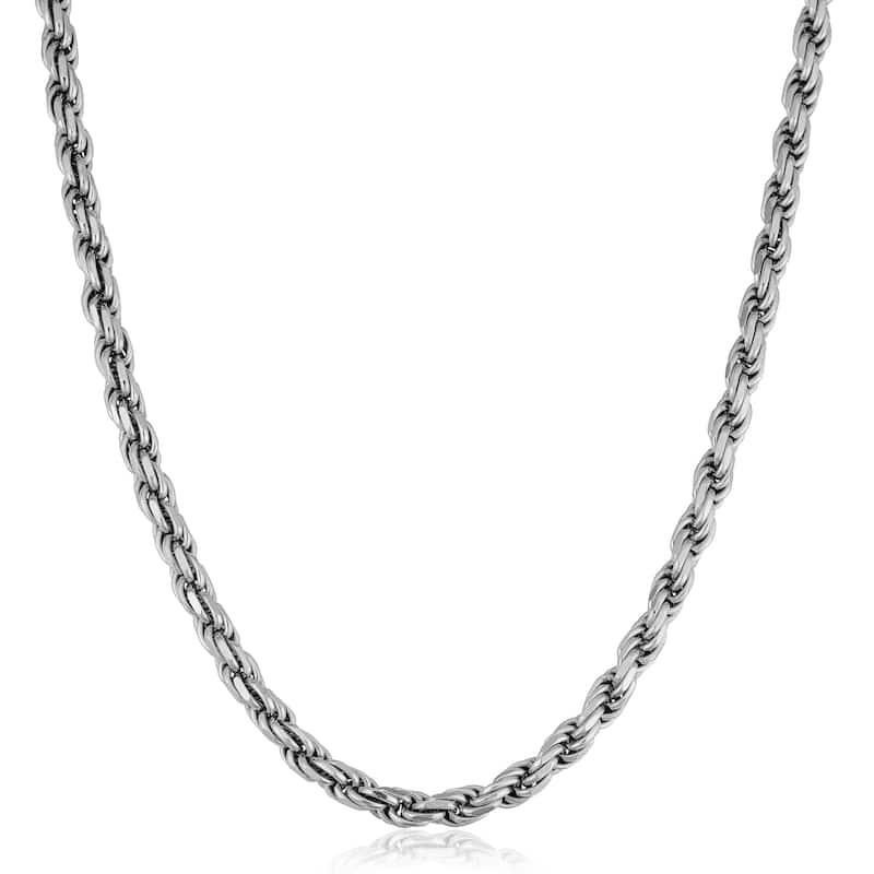 Fremada Italian Rhodium Plated Sterling Silver Men's 5.50-mm Rope Chain Necklace (18 - 36 inches)
