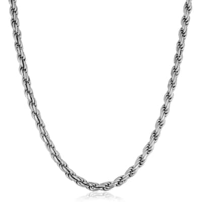 Fremada Italian Rhodium Plated Sterling Silver Men's 5.50-mm Rope Chain Necklace (18 - 36 inches)