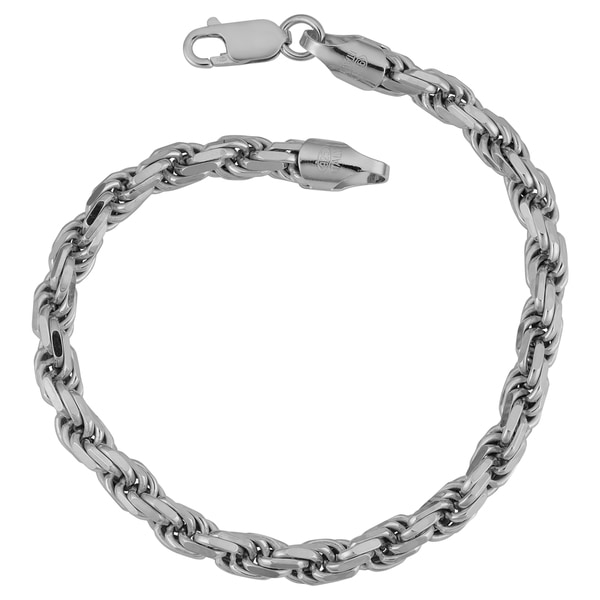 Fremada Italian Rhodium Plated Sterling Silver Men's 5.50-mm Rope Chain Bracelet (8.5 inches)