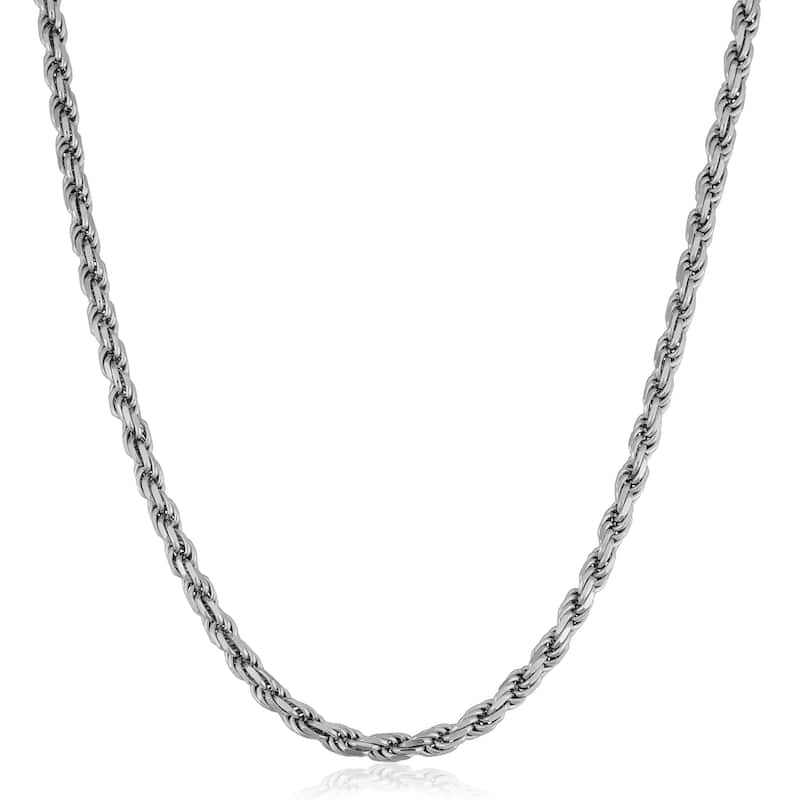 Fremada Italian Rhodium Plated Sterling Silver Men's 4.70-mm Rope Chain Necklace (18 - 36 inches)