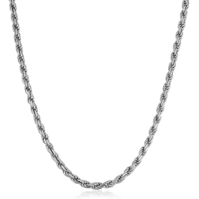 Fremada Italian Rhodium Plated Sterling Silver Men's 4.70-mm Rope Chain Necklace (18 - 36 inches)