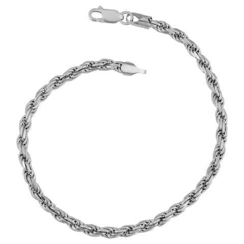 Fremada Italian Rhodium Plated Sterling Silver Men's 4.70-mm Rope Chain Bracelet (8.5 inches)