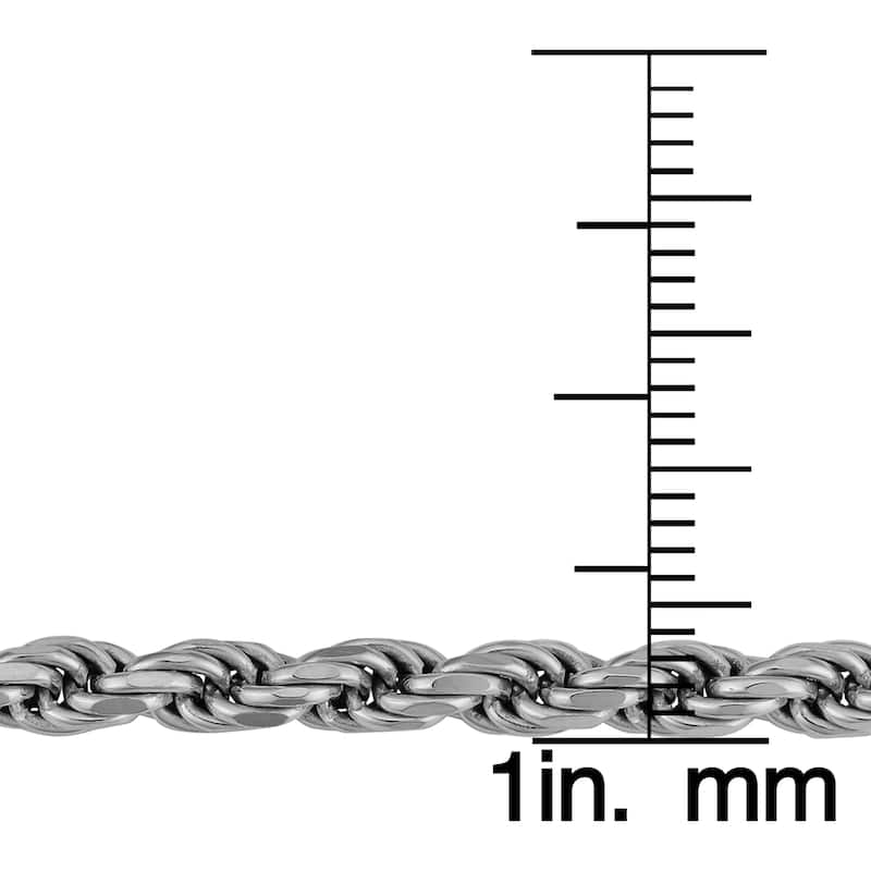 Fremada Italian Rhodium Plated Sterling Silver Men's 3.75-mm Rope Chain Necklace (18 - 36 inches)