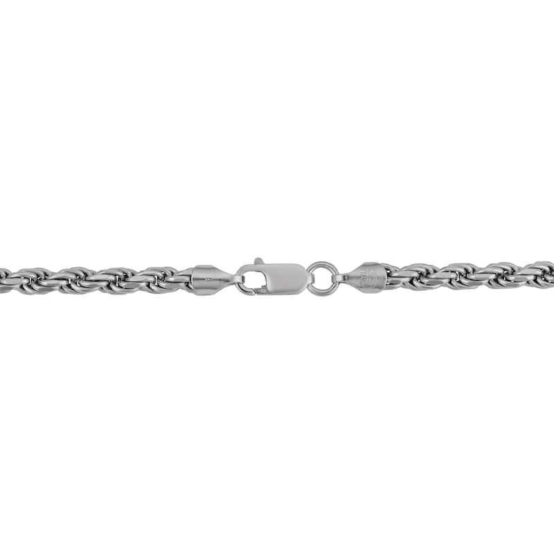Fremada Italian Rhodium Plated Sterling Silver Men's 3.75-mm Rope Chain Necklace (18 - 36 inches)