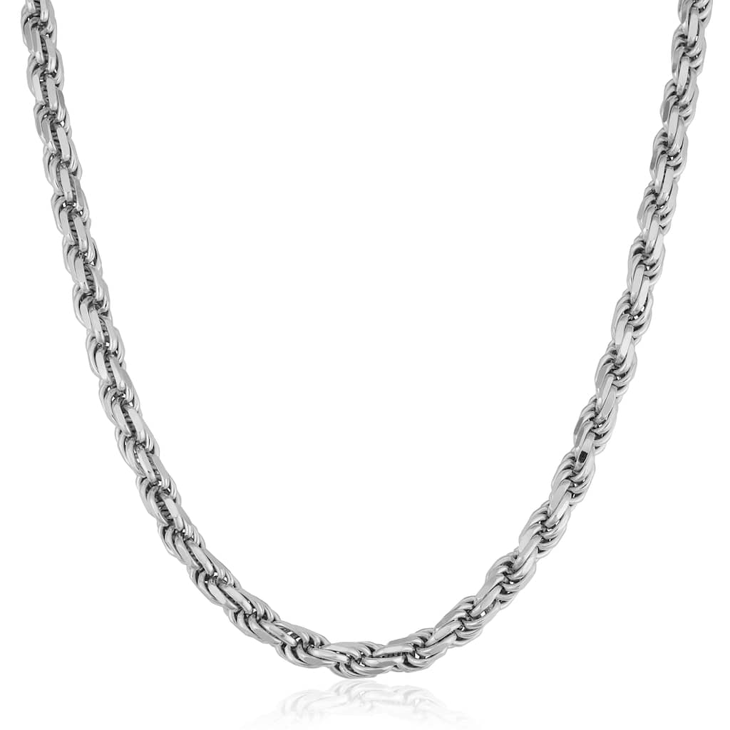 Fremada Italian Rhodium Plated Sterling Silver Men's 3.75-mm Rope Chain Necklace (18 - 36 inches)