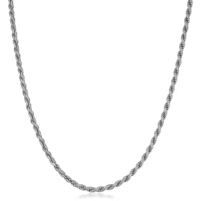 Fremada Italian Rhodium Plated Sterling Silver Men's 2.8-mm Rope Chain Necklace (18 - 36 inches)