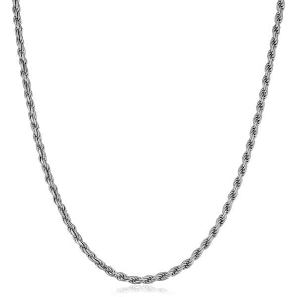 Fremada Italian Rhodium Plated Sterling Silver Men's 2.8-mm Rope Chain Necklace (18 - 36 inches)