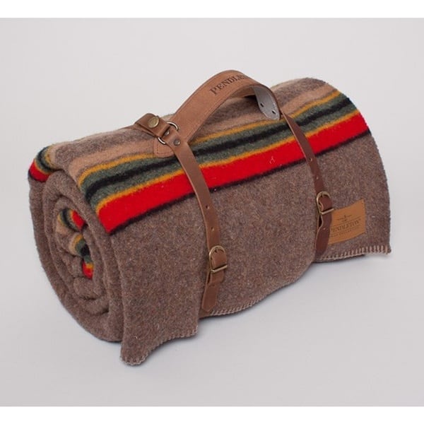 slide 2 of 9, Pendleton Yakima Mineral Umber Camp Blanket Twin With Leather Carrier