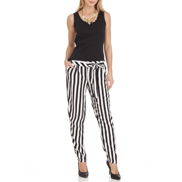 womens black white striped pants