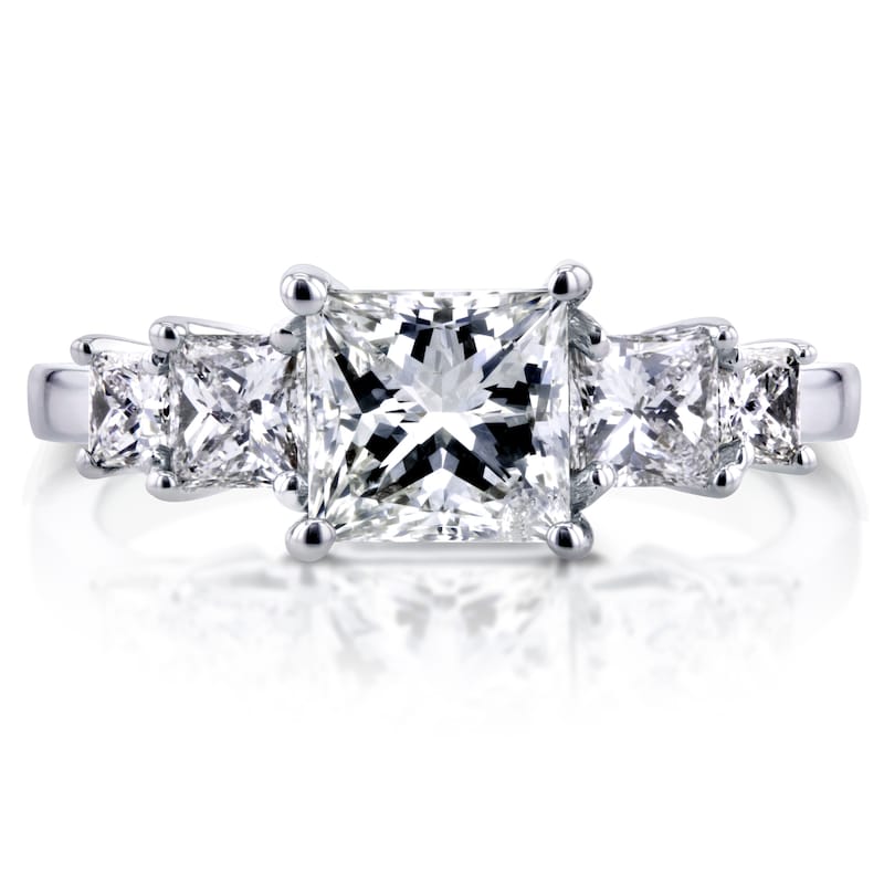 Annello by Kobelli 14k White Gold Certified 2ct TDW Diamond 5-Stone Princess Engagement Ring