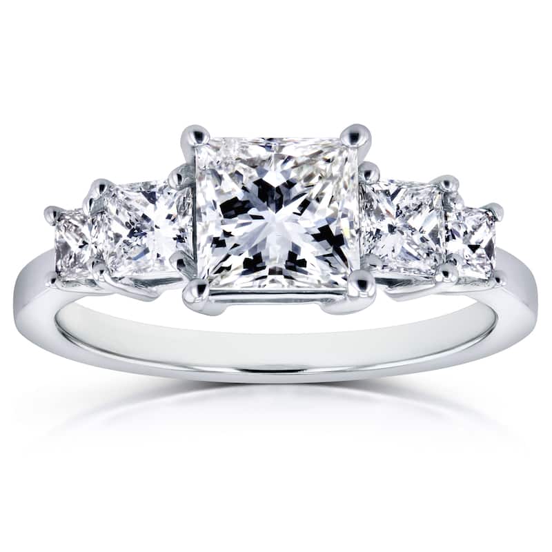 Annello by Kobelli 14k White Gold Certified 2ct TDW Diamond 5-Stone Princess Engagement Ring - 6