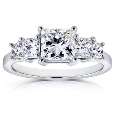 Annello by Kobelli 14k White Gold Certified 2ct TDW Diamond 5-Stone Princess Engagement Ring