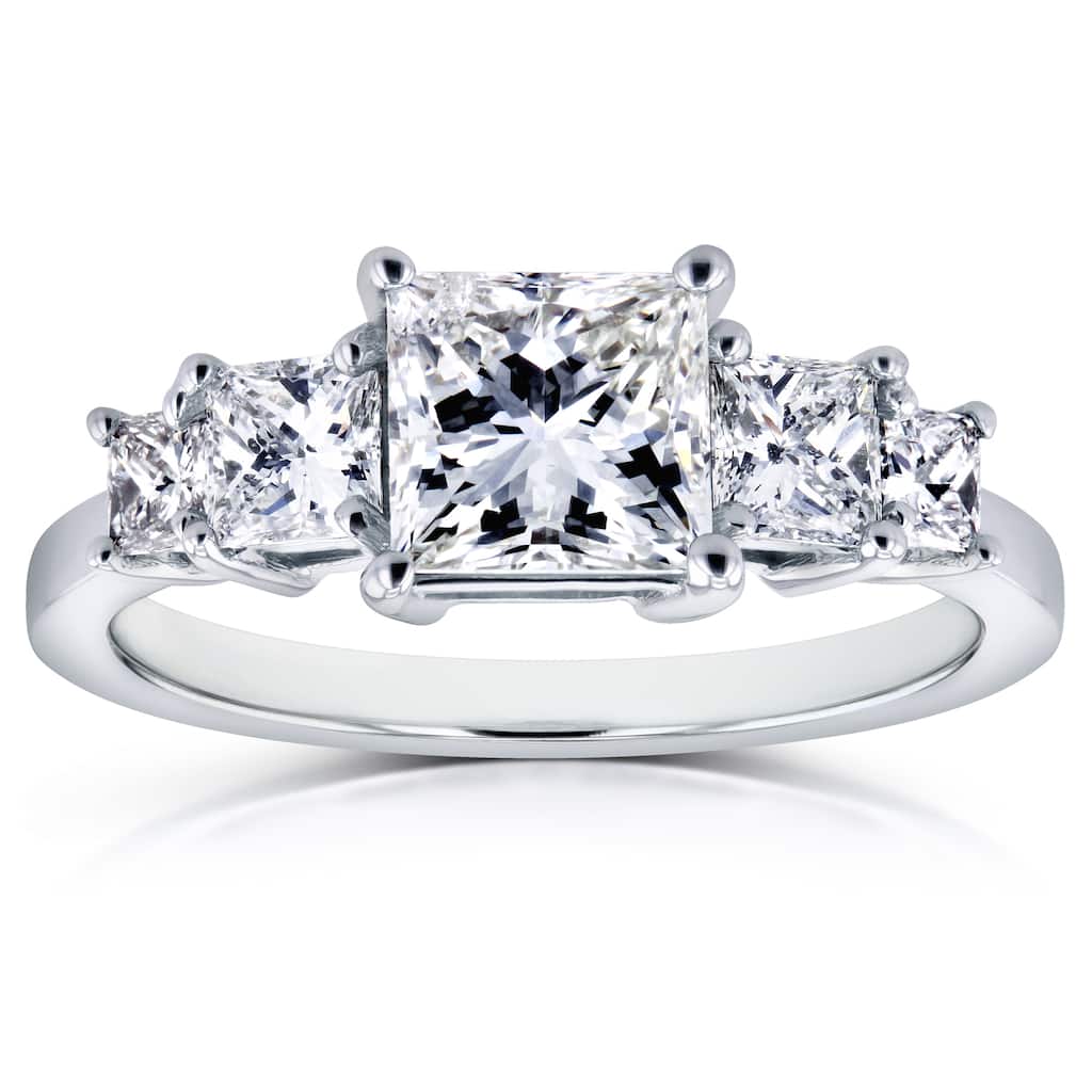 Annello by Kobelli 14k White Gold Certified 2ct TDW Diamond 5-Stone Princess Engagement Ring