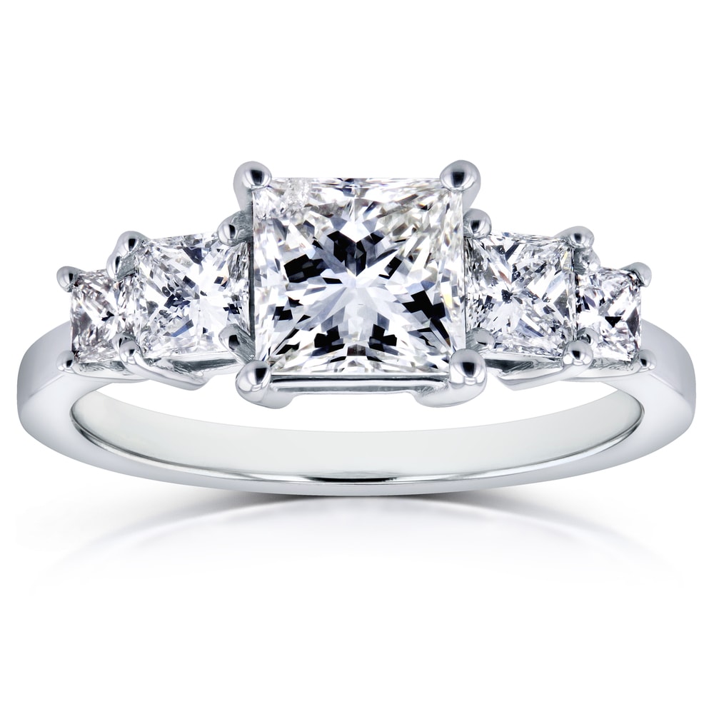 Kobelli 2.06 Carats Natural Diamond Certified 14k Solid White Gold 5-Stone Princess Engagement Ring