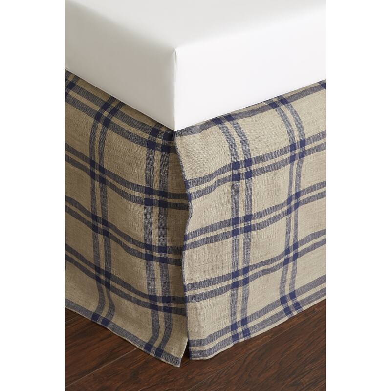Neil Blue Linen 18inch Drop 3 Piece Tuck in Bed Skirt On Sale Bed