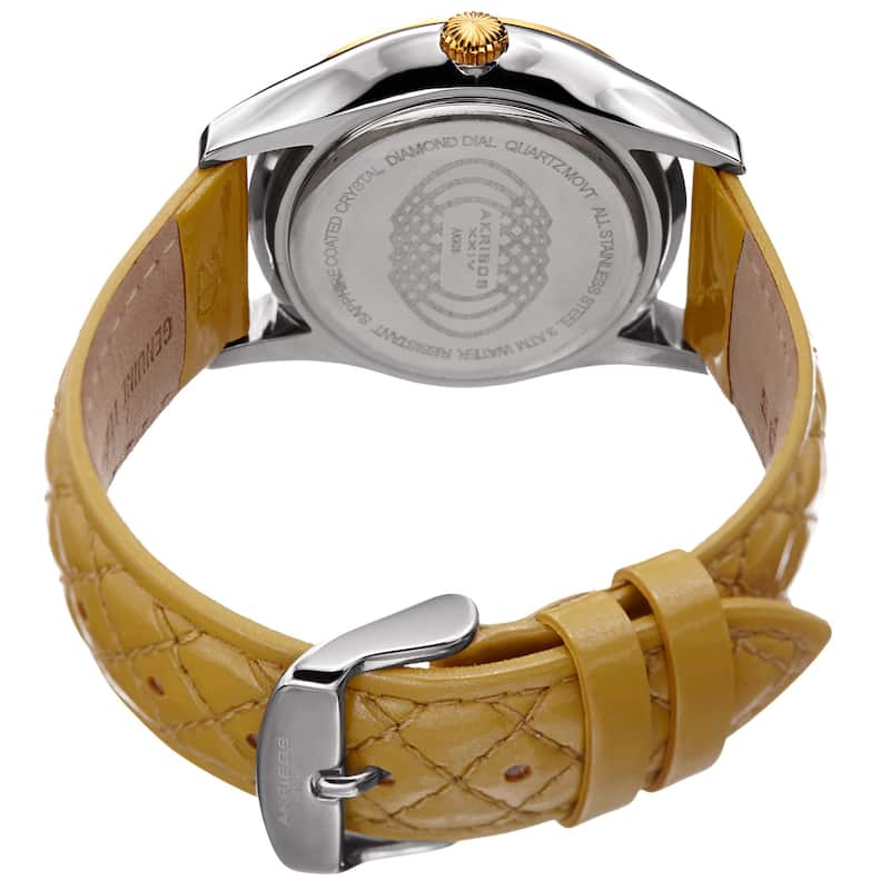 Akribos XXIV Women's Quartz Diamond Beige Leather Strap Watch