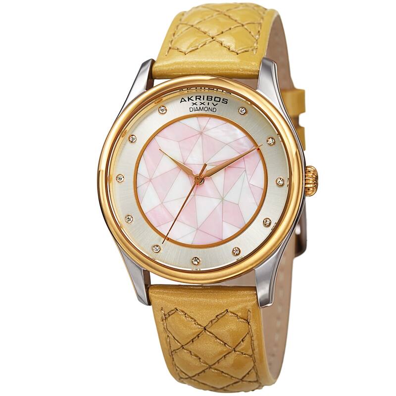 Akribos XXIV Women's Quartz Diamond Beige Leather Strap Watch