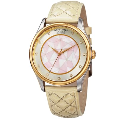 Akribos XXIV Women's Quartz Diamond Cream Leather Strap Watch