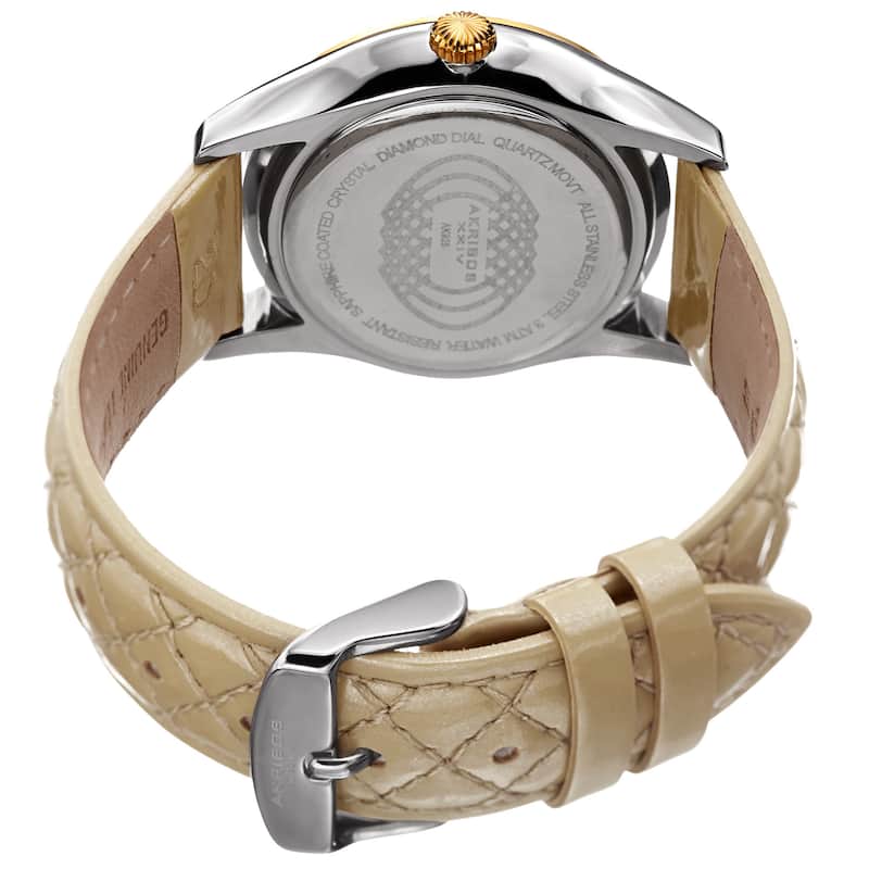 Akribos XXIV Women's Quartz Diamond Cream Leather Strap Watch