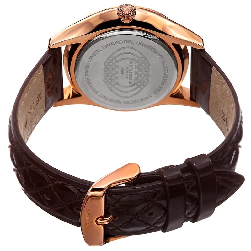 Akribos XXIV Women's Quartz Diamond Brown Leather Strap Watch