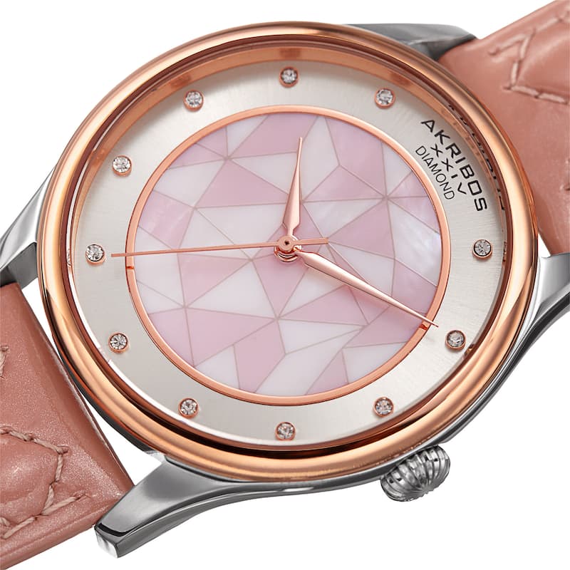 Akribos XXIV Women's Quartz Diamond Mauve Leather Strap Watch