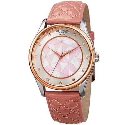 Akribos XXIV Women's Quartz Diamond Mauve Leather Strap Watch