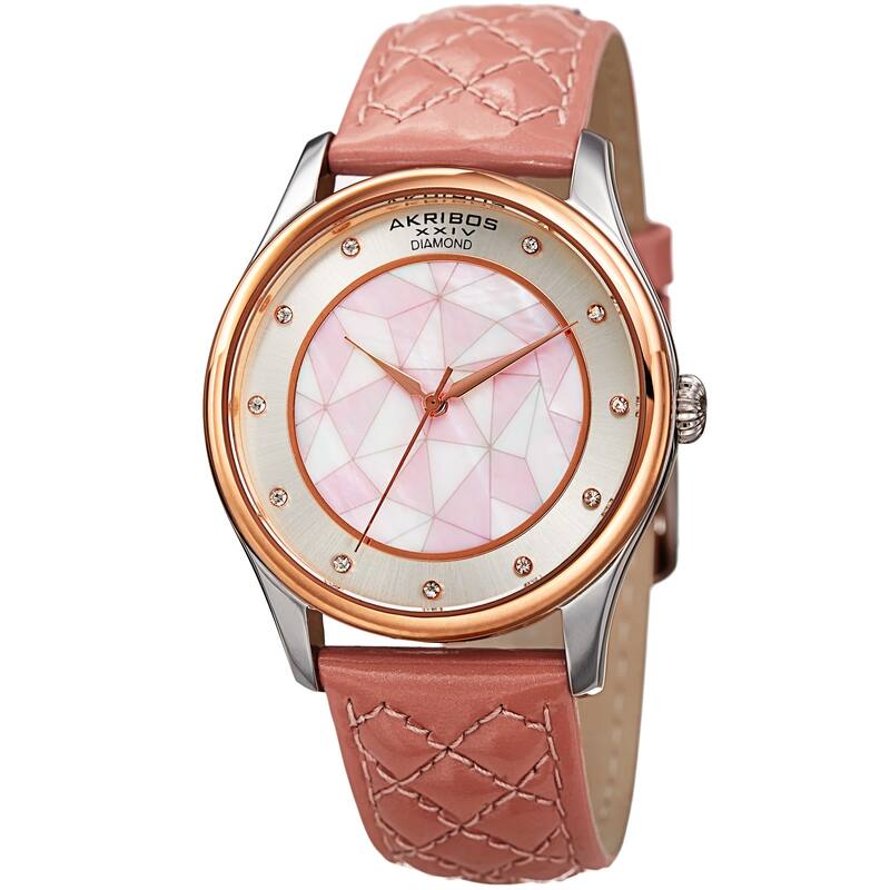 Akribos XXIV Women's Quartz Diamond Mauve Leather Strap Watch