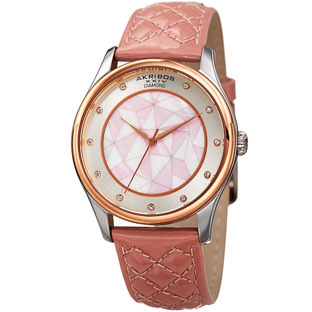 Akribos XXIV Women's Quartz Diamond Mauve Leather Strap Watch