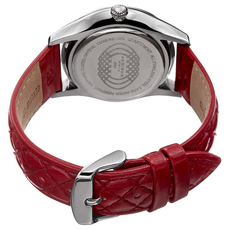 Akribos XXIV Women's Quartz Diamond Fuchsia Leather Strap Watch