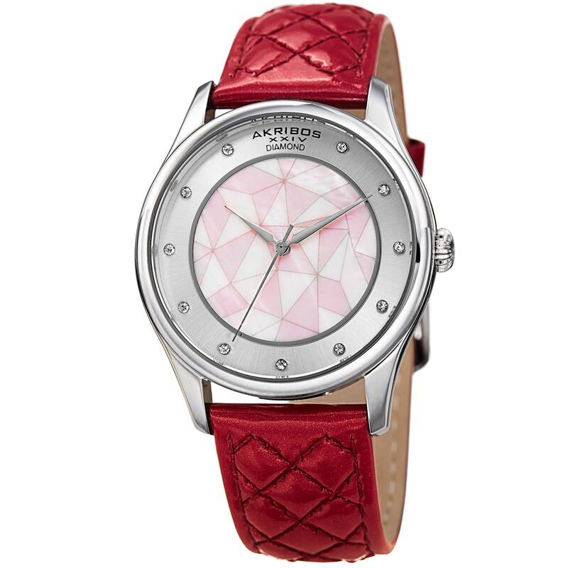 Akribos XXIV Women's Quartz Diamond Fuchsia Leather Strap Watch