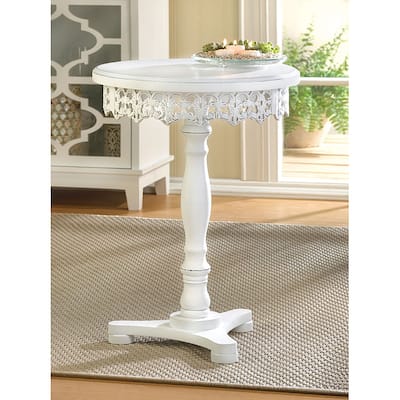 Lacy Antique White Finish Wooden Round Side Table