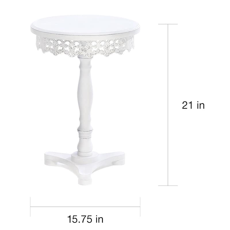Lacy Antique White Finish Wooden Round Side Table