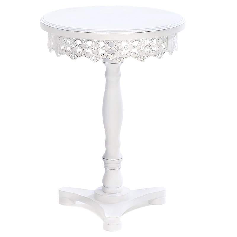 Lacy Antique White Finish Wooden Round Side Table