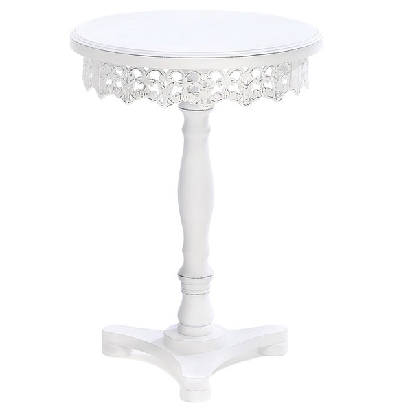 small WHITE distressed Round french Shabby baroque bedside pedestal End Table 