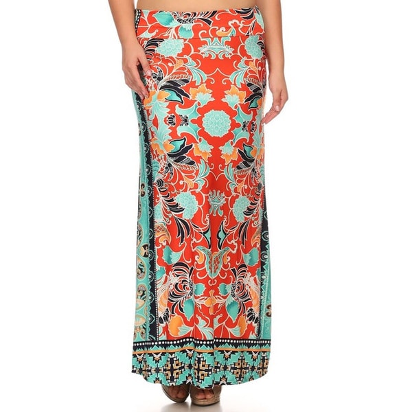MOA Collection Women's Multi-color Polyester, Spandex Plus Floral Maxi Skirt