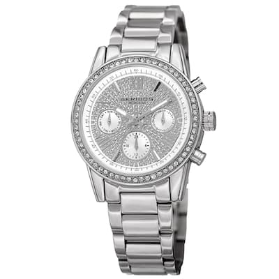 Akribos XXIV Women's Swiss Quartz Multifunction Crystal Silver-Tone Bracelet Watch