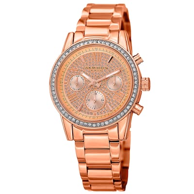 Akribos XXIV Women's Swiss Quartz Multifunction Crystal Rose-Tone Bracelet Watch