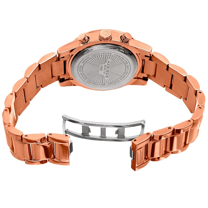 Akribos XXIV Women's Swiss Quartz Multifunction Crystal Rose-Tone Bracelet Watch