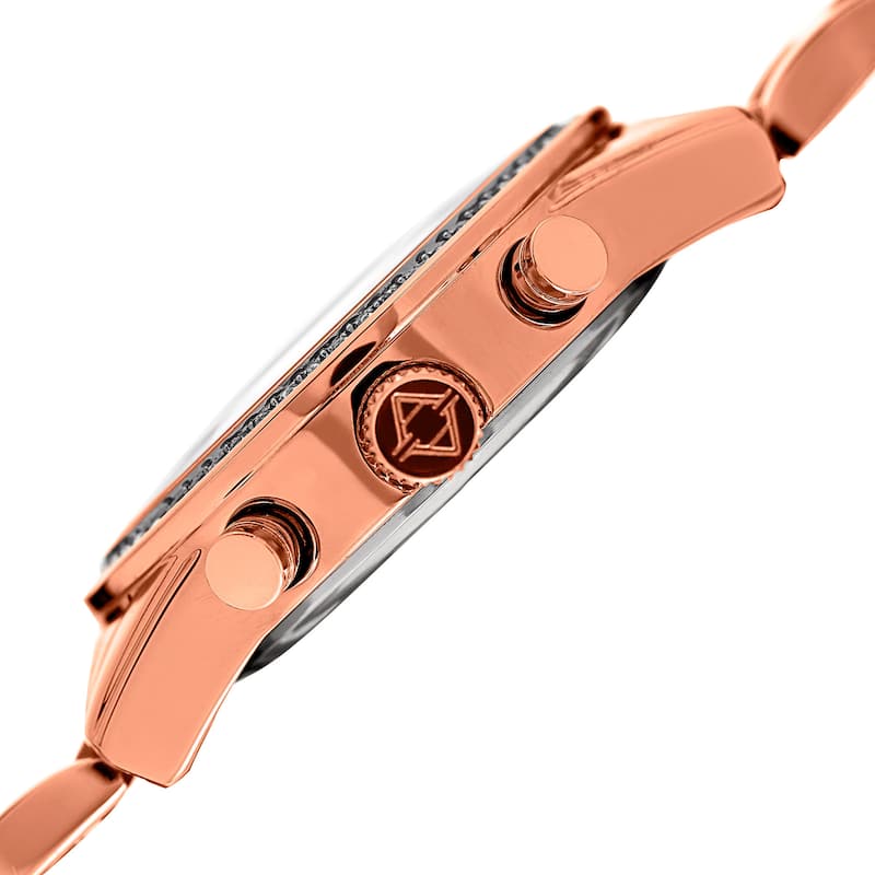 Akribos XXIV Women's Swiss Quartz Multifunction Crystal Rose-Tone Bracelet Watch