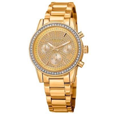 Akribos XXIV Women's Swiss Quartz Multifunction Crystal Gold-Tone Bracelet Watch