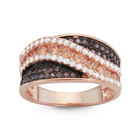 Gioelli Rose Gold over Silver Mocha and Brown Cubic Zirconia Wide Band Ring