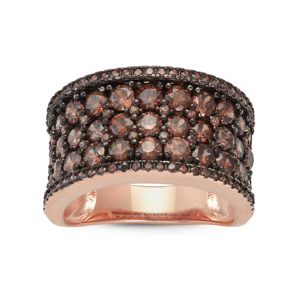 slide 1 of 3, Gioelli Rose Gold over Silver Round Pave Mocha Cubic Zirconia Wide Band Ring
