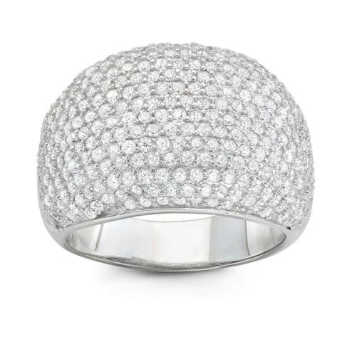 Gioelli Sterling Silver Cubic Zirconia Dome Pave Wide Band Ring