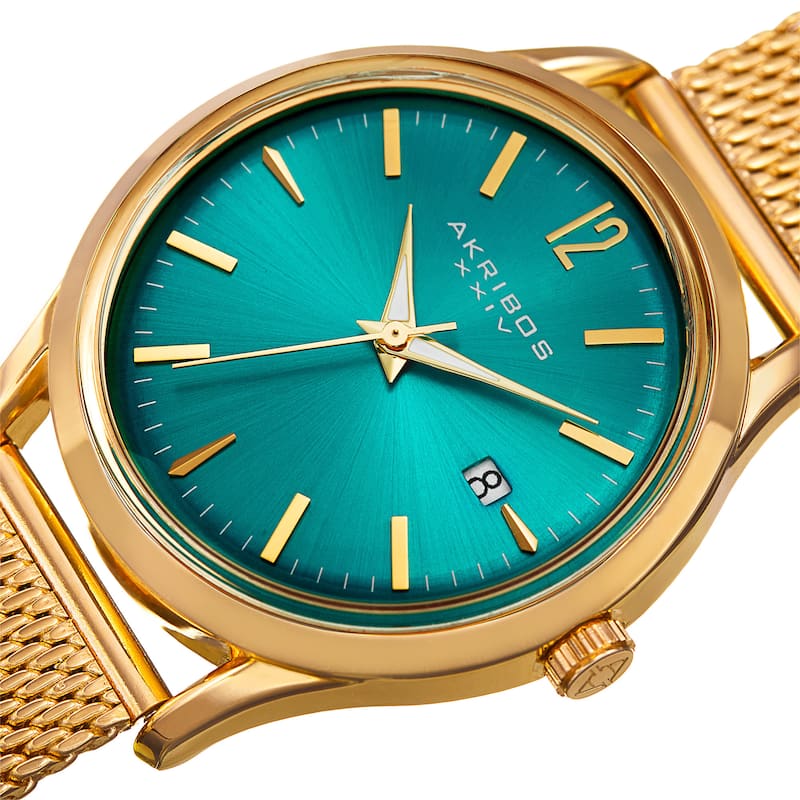 Akribos XXIV Women's Quartz Easy to Read Watch with Turquoise Mesh Bracelet